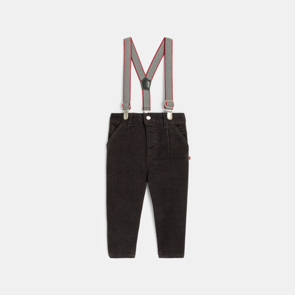 بنطال مخملي فاخر مزود بحمّالات قابلة للإزالة، رمادي، ولادي رُضع